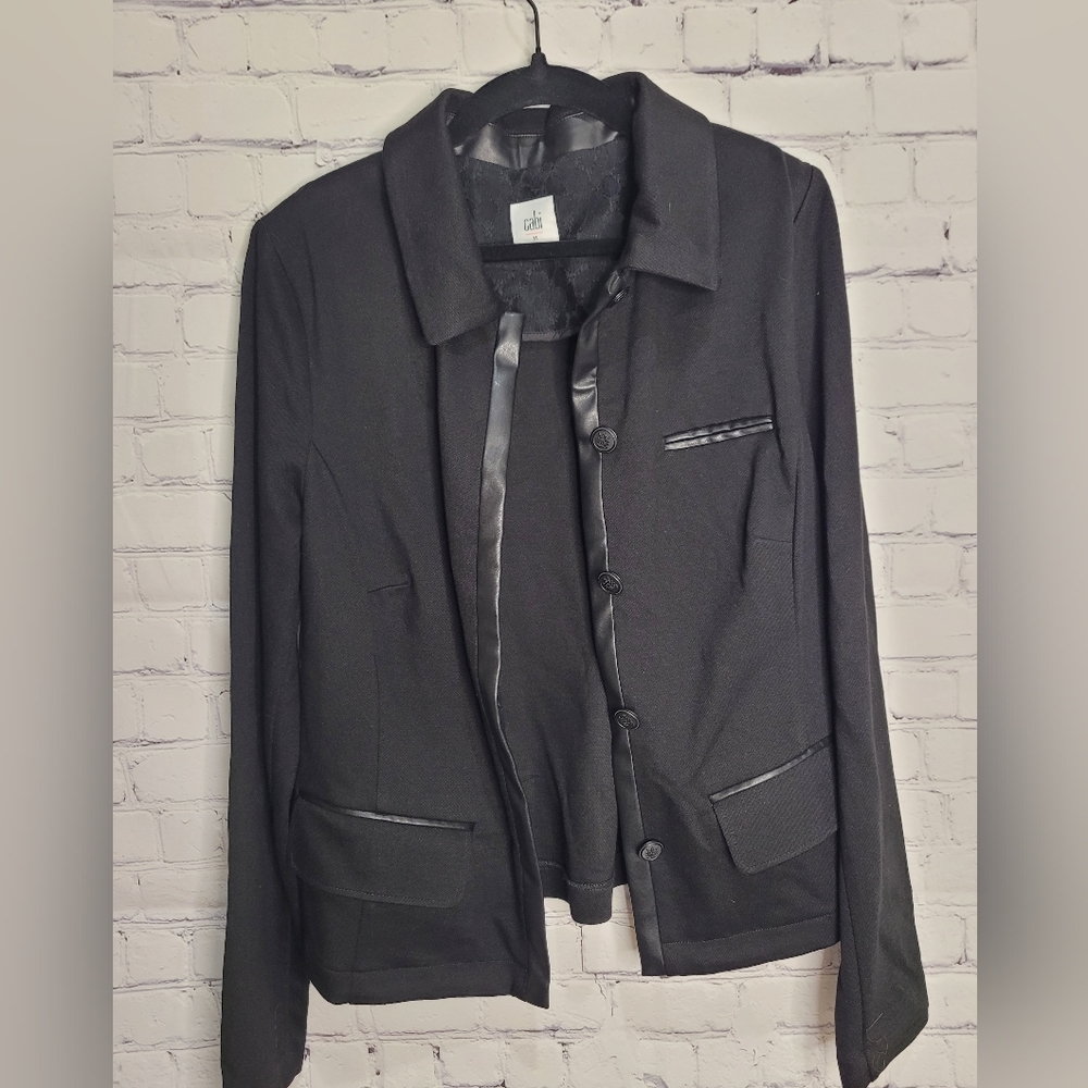 CAbi Black Blazer with Leather Trim